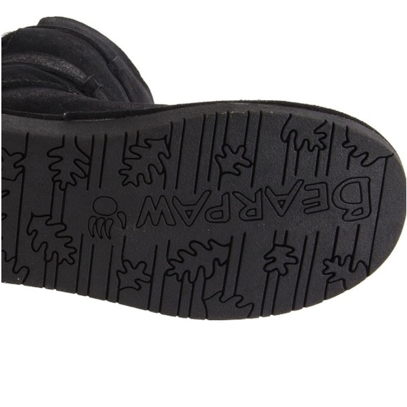 BearPaw Black Sheepskin Suede Leather Lace-Up Mid-Length Tall Shearling Boots - Picture 8 of 13